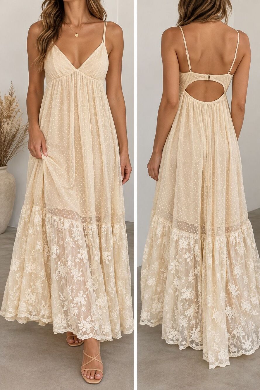 Abercrombie & Fitch Lace Maxi Dress S Cream Cottagecore Fairy Boho